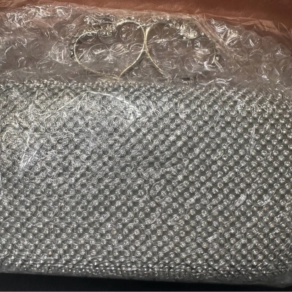Silver Rhinestone Clutch Heart Clasp Crystal Evening Bag Wedding Prom Formal